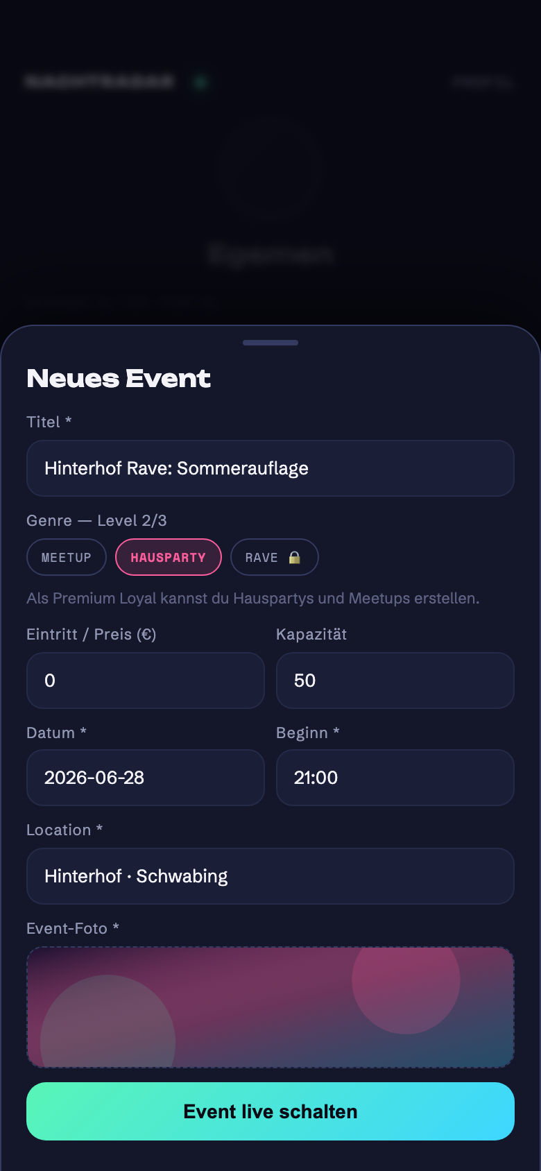Nachtradar — Event erstellen
