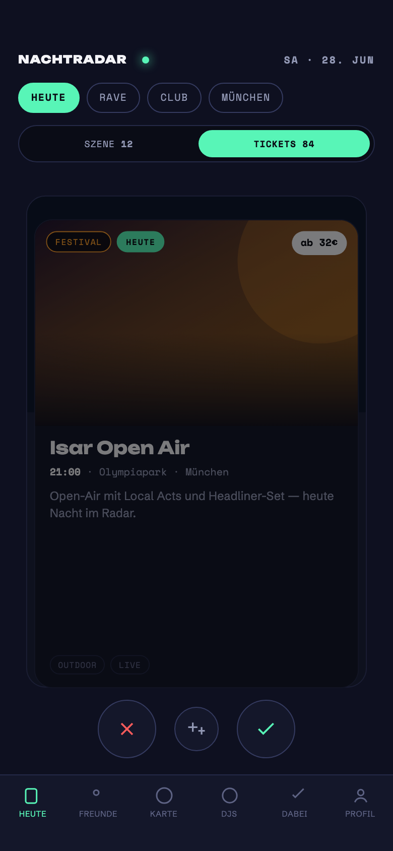 Nachtradar App — Vorschau